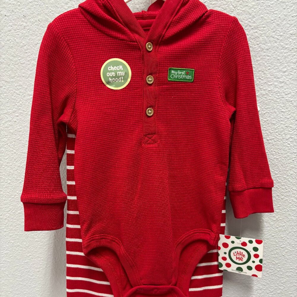 Little Me My First Christmas Bodysuit/Pants Set with Reindeer Hood - size 12 mos